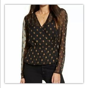 Chelsea28 black gold Geo wrap semi sheer top 8981